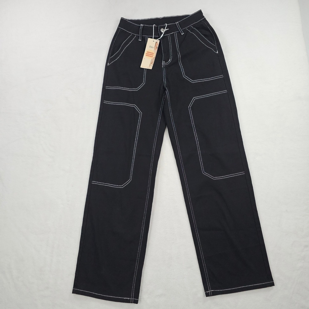 Dokotoo Black Contrast Stitch Wide Leg Jeans High Waist Size 4 NWT
